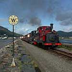 Prince and Linda crossing the Cob at Porthmadog